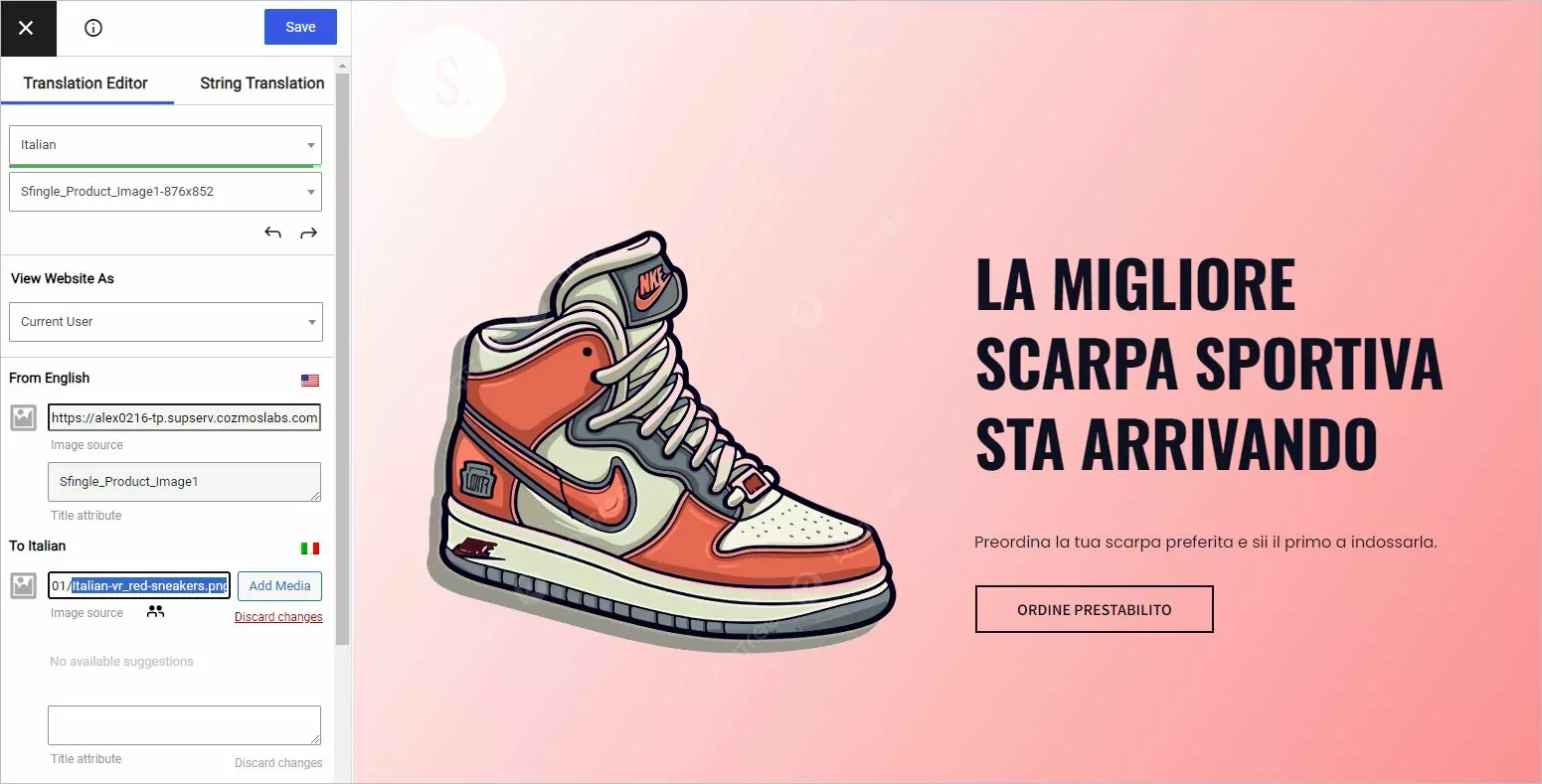 Translating an image of a website built with Visual Composer using TranslatePress Translation Editor