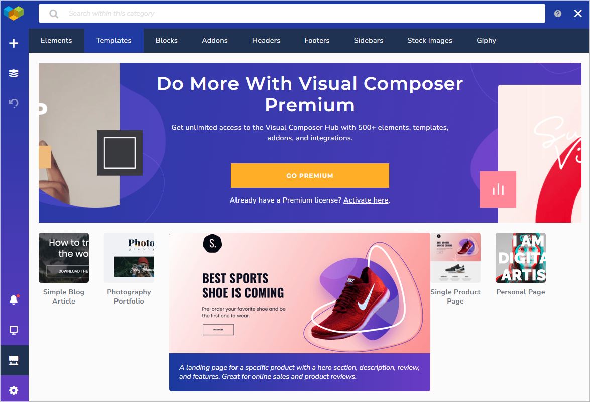Viewing the Visual Composer Hub