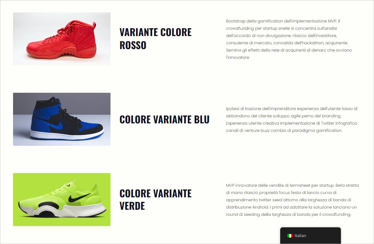 Viewing the translated content of a website built with Visual Composer in Italian language