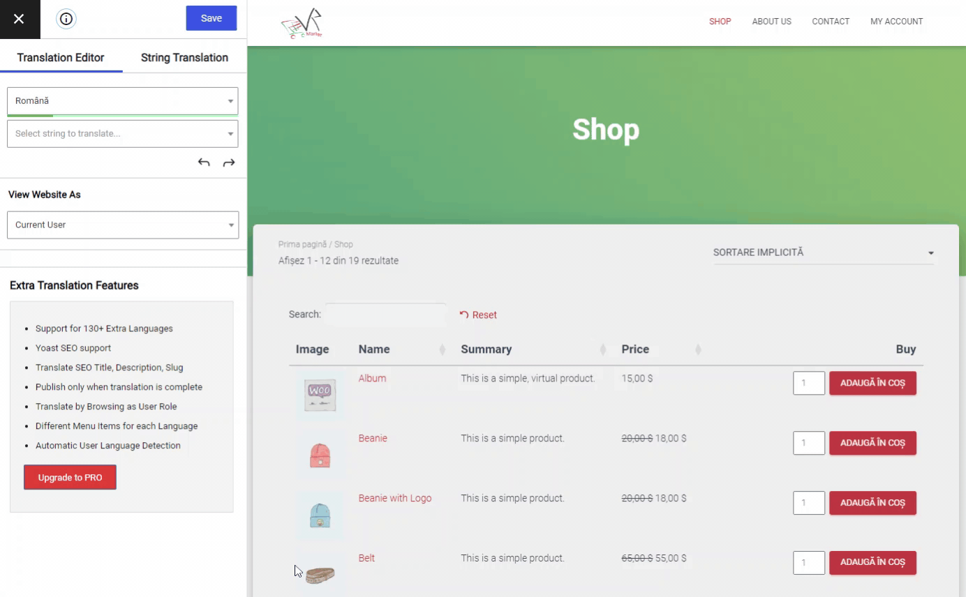 Translating WooCommerce Product Table using TranslatePress