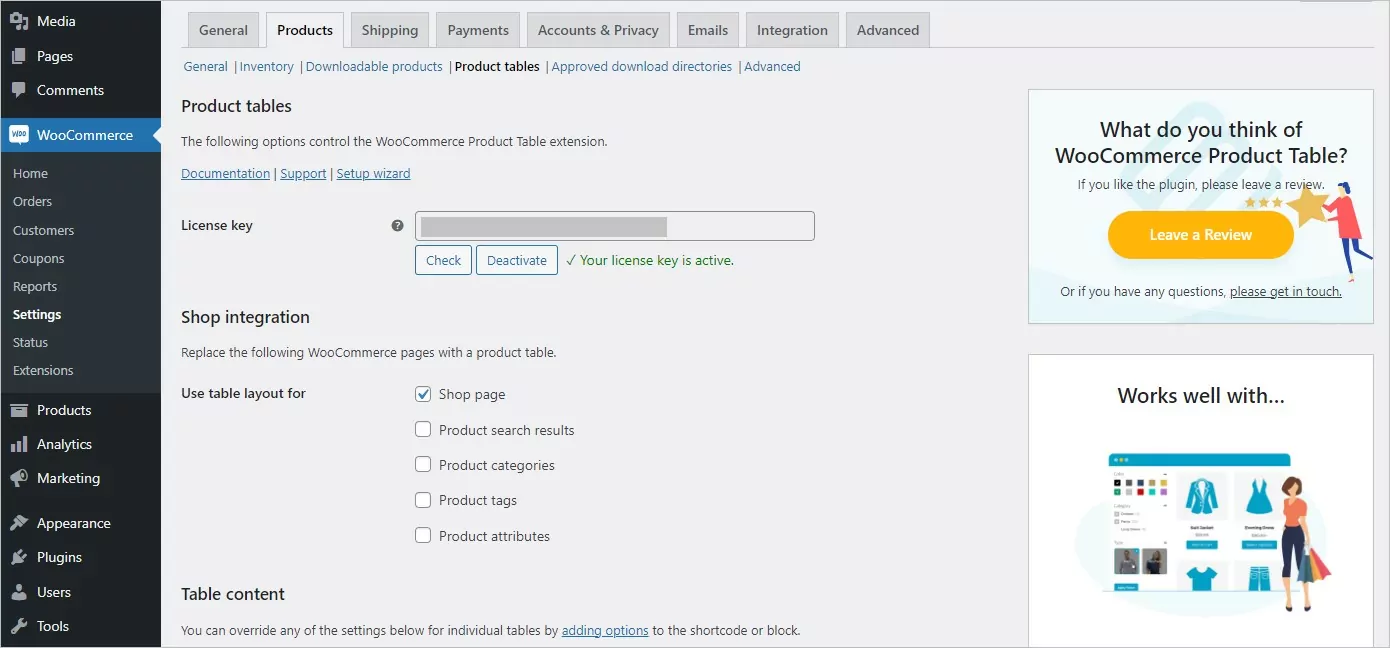 Products tab from WooCommerce Settings