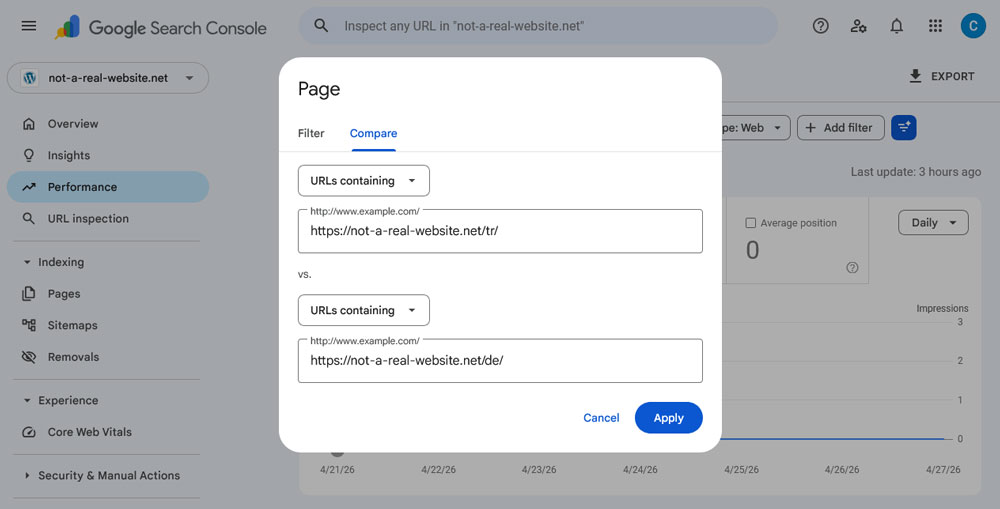 compare performance of different website language versions
