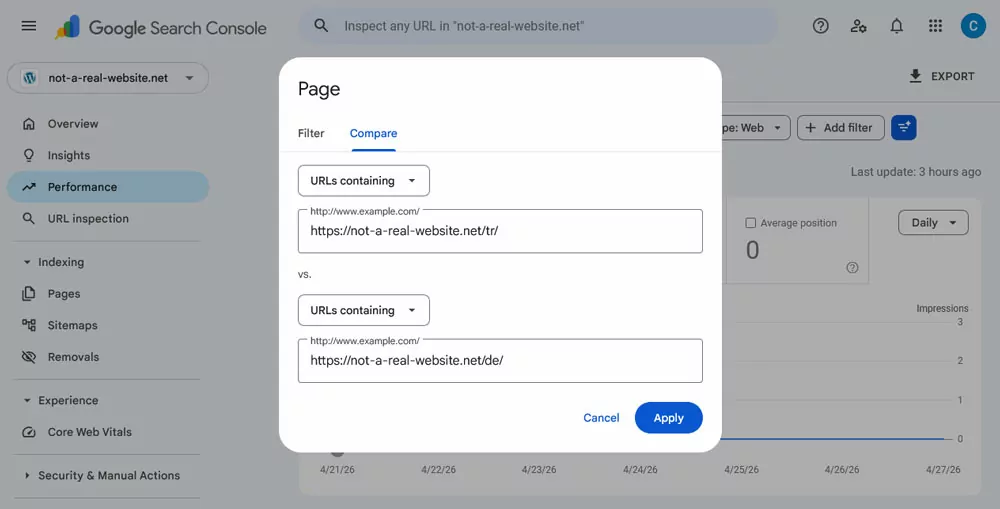 compare performance of different website language versions