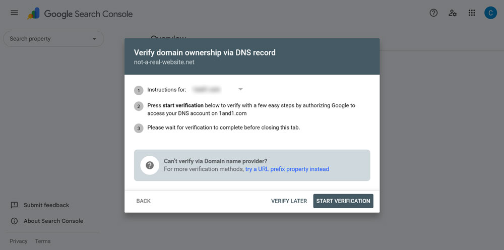 google search console domain verification