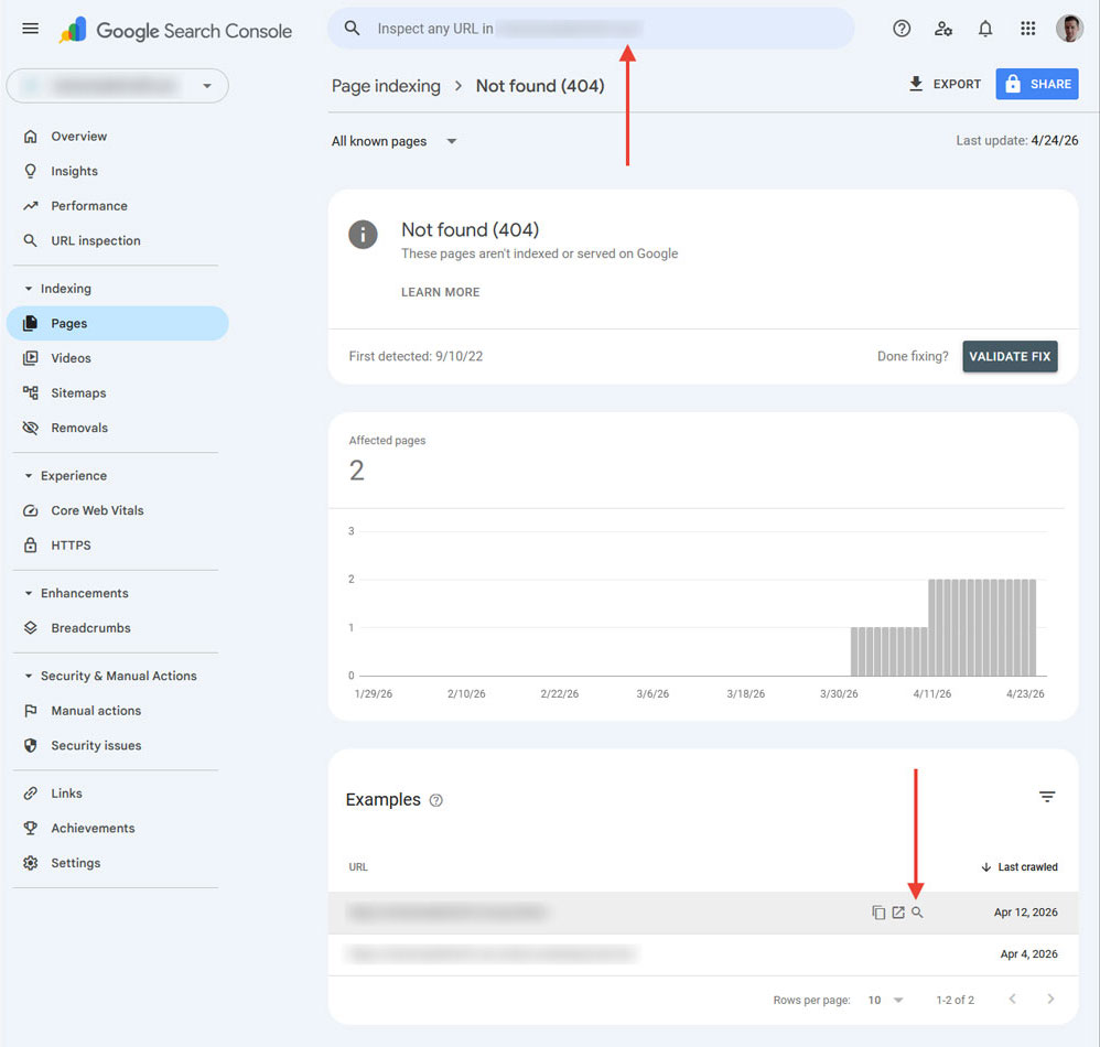 inspect url in google search console