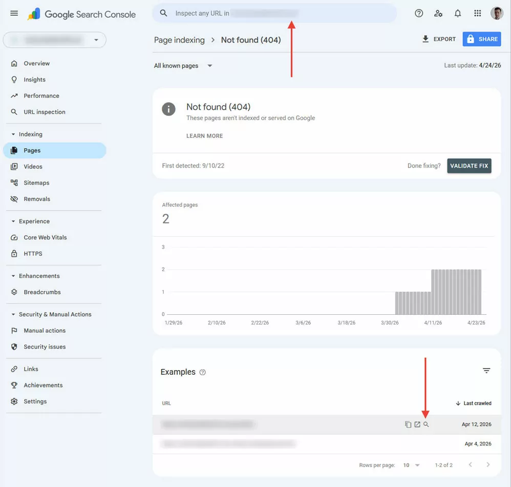 inspect url in google search console