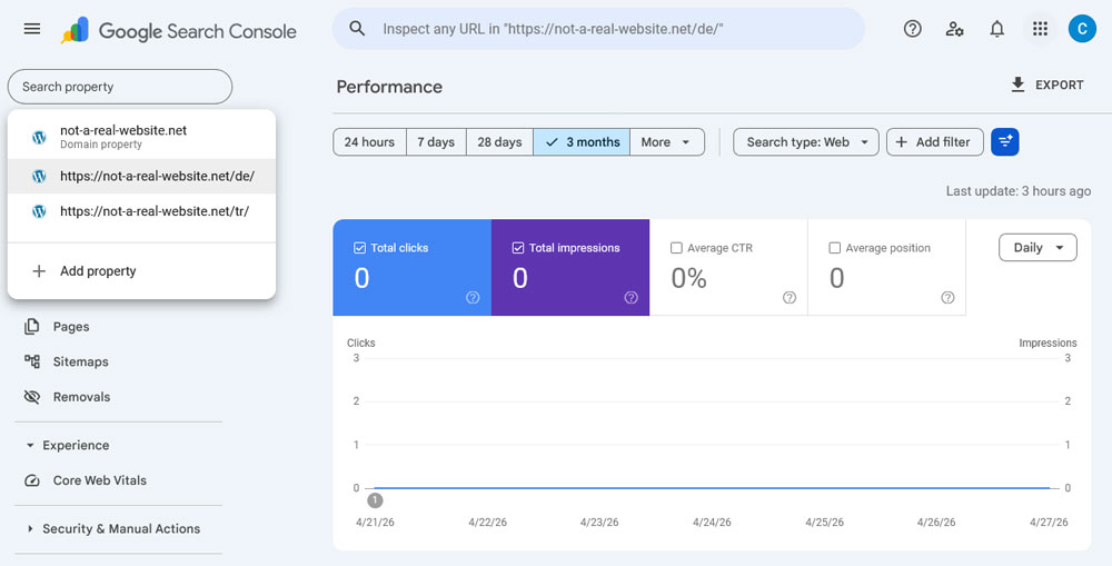 language specific performance report in google search console