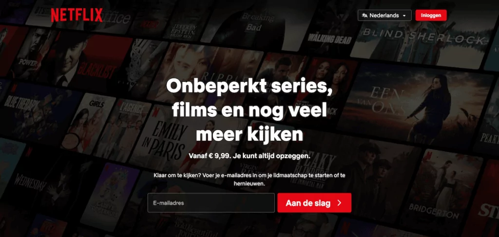 The Dutch version of the Netflix website.