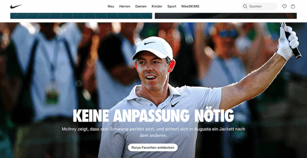 The German version of the Nike website.