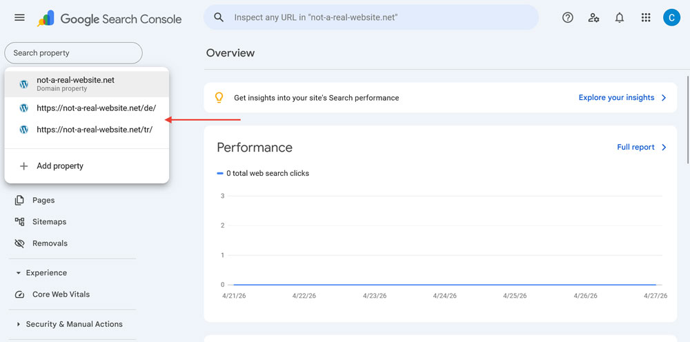 separate language properties in google search console