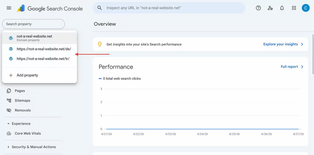 separate language properties in google search console