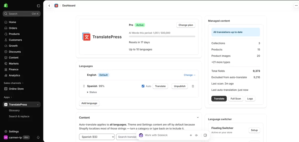Application Shopify TranslatePress