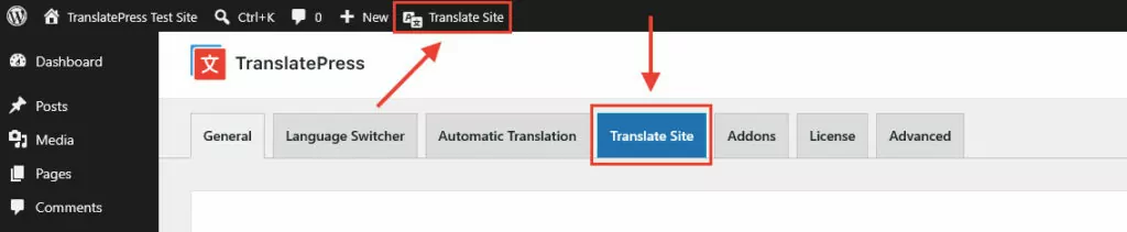 access translatepress translation interface