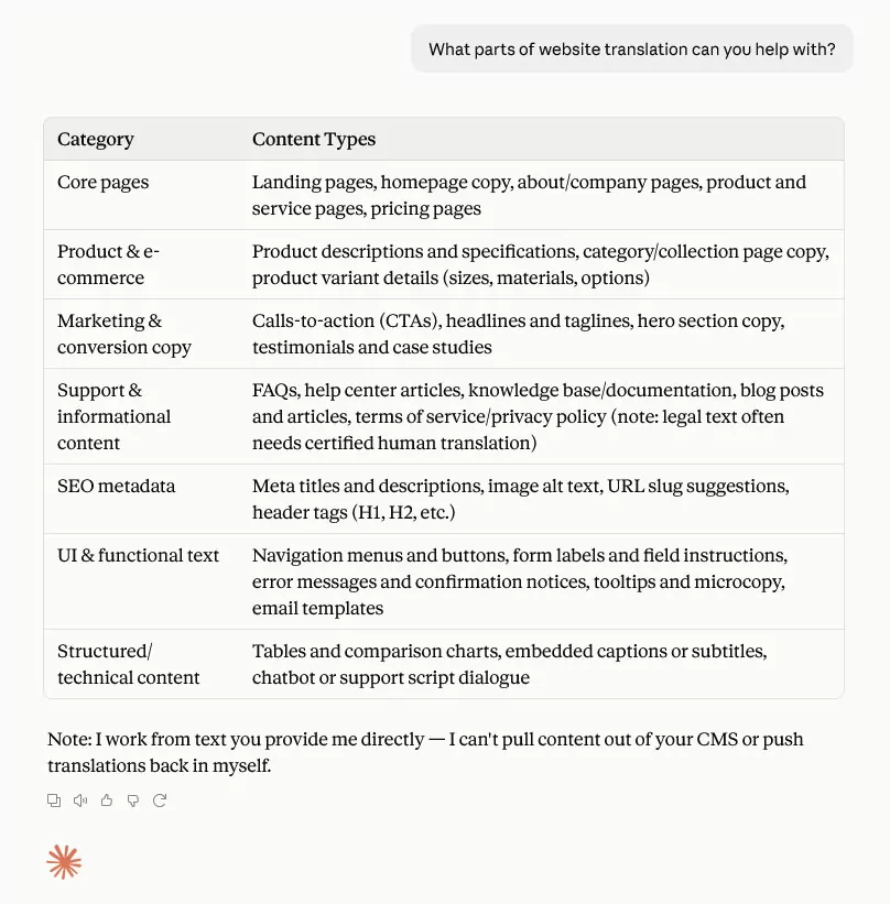 capabilities of llms for website translation
