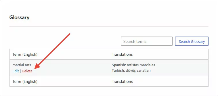 edit translatepress glossary