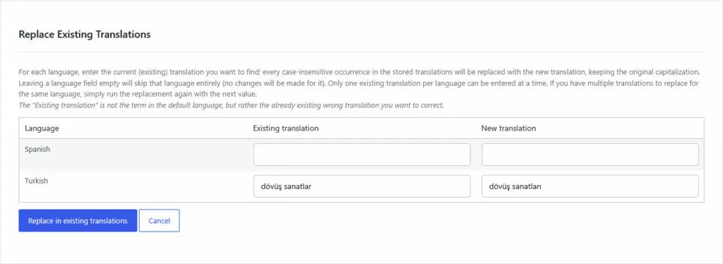 replace existing translation in translatepress