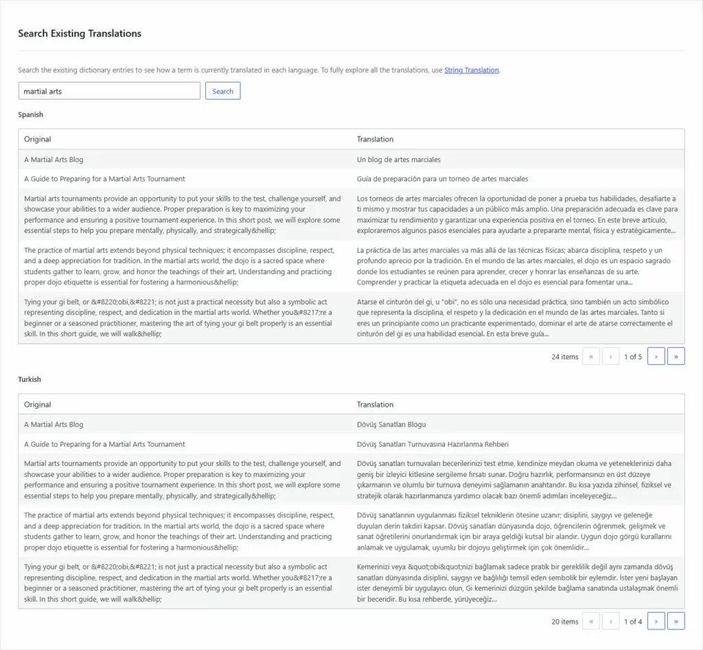 search existing translations
